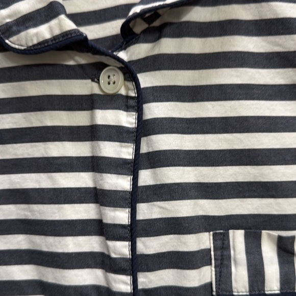 J Crew Striped top SZ XS Pajama or camp shirt cotton pocket casual piping detail - Picture 3 of 6